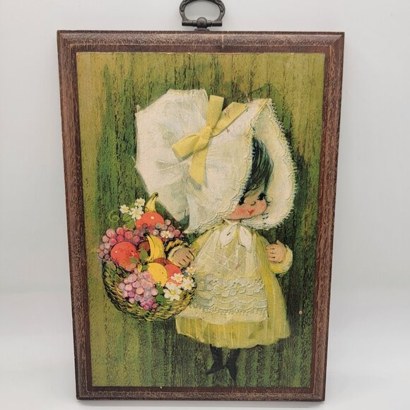 2 Vintage 1971 Hallmark Whimsical Mary Hamilton Green Woodtints Plaques Boy Girl - Picture 3 of 7